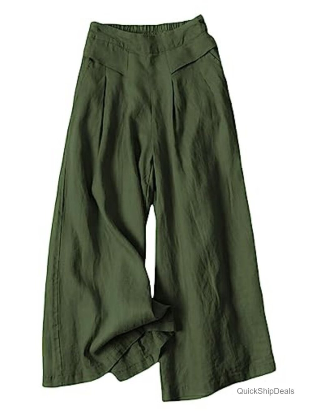 Wide Leg Capri Culottes Pants Elastic Waist Pull On Cotton Linen